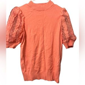 NWOT pink Ontwelfth top size S. Embroidered lace puff sleeves